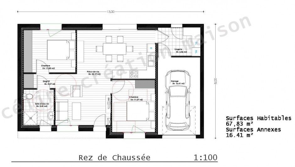 plan maison plain pied mobilite reduite